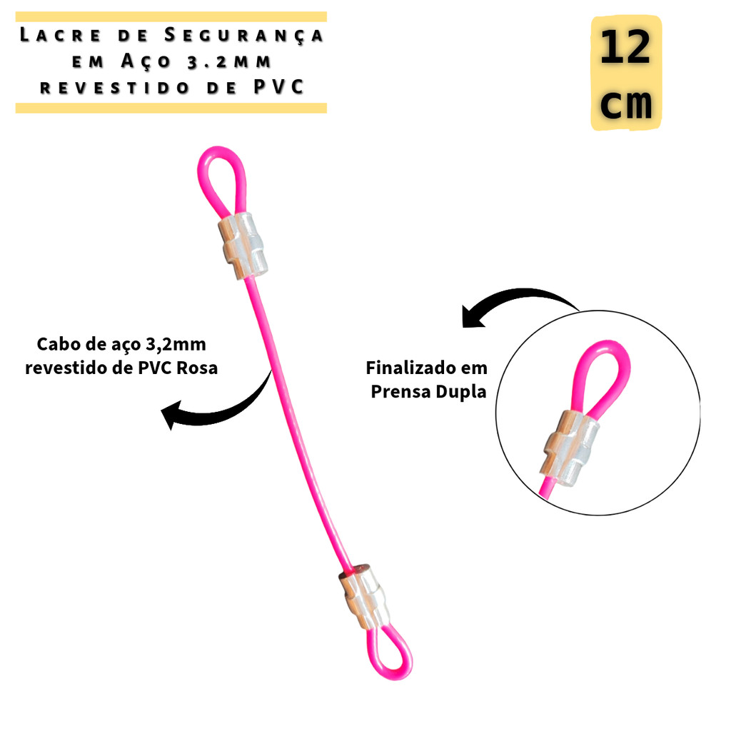 1 Lacre 12cm Cabo de Aço Revestido PVC ROSA Estrobo Trava Capacete Bike Mala Mochila Security Travel Bag