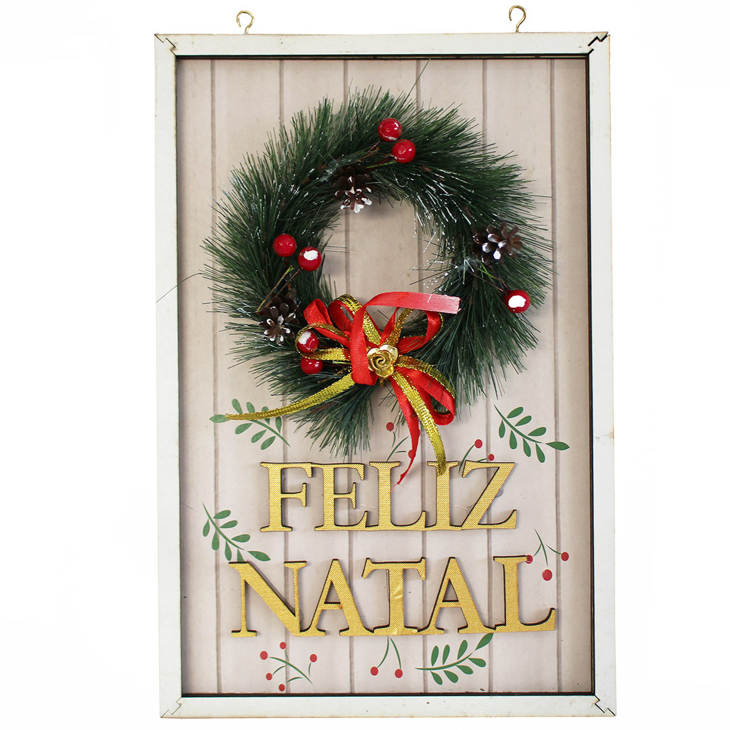 Quadro Enfeite Decorativo Natalino Feliz Natal Com Guirlanda Decoração Sala Porta
