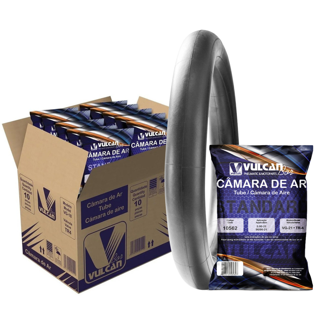 Kit 10 Câmaras de Ar Aro 21 - Vulcan Bor - XRE 300, Sahara 300, Falcon, XTZ 250 Lander, XT 600