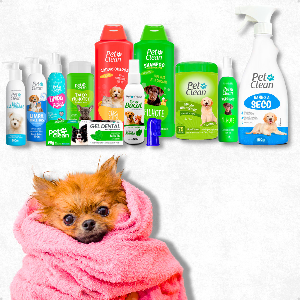 Kit Higiene Bucal e Higienização Banho Completo para Cães e Gatos Filhotes Shampoos - Pet Clean - Pets
