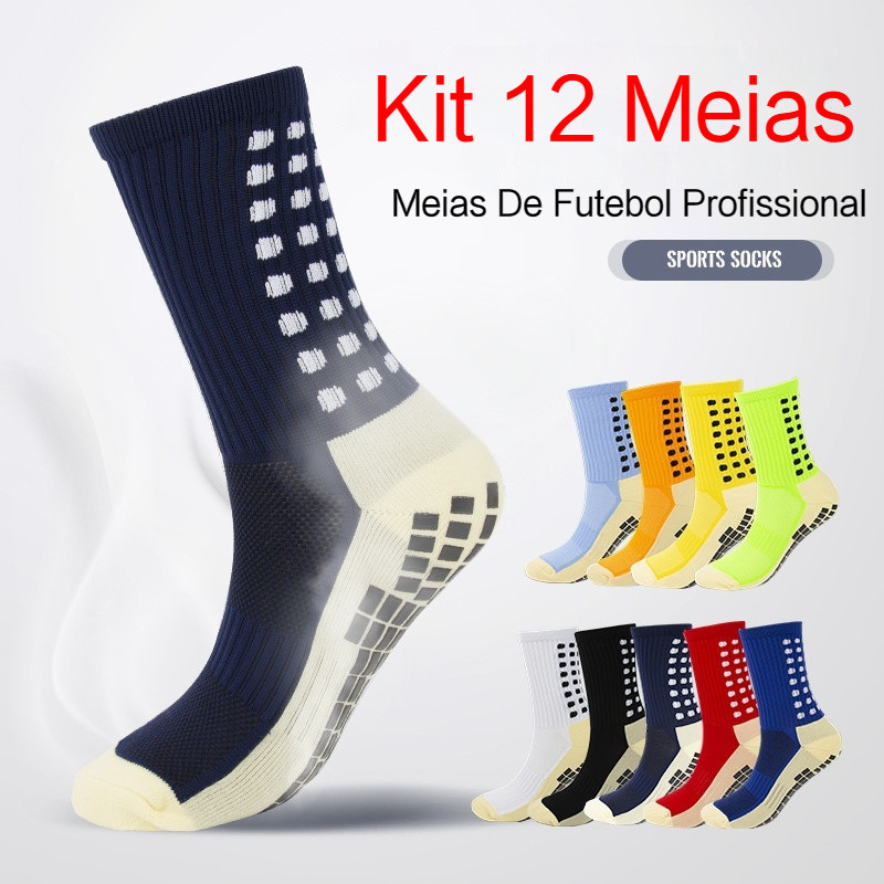 12 kit Meia de compressão masculina cano alto antiderrapante Futebol Algodão Alta qualidad...