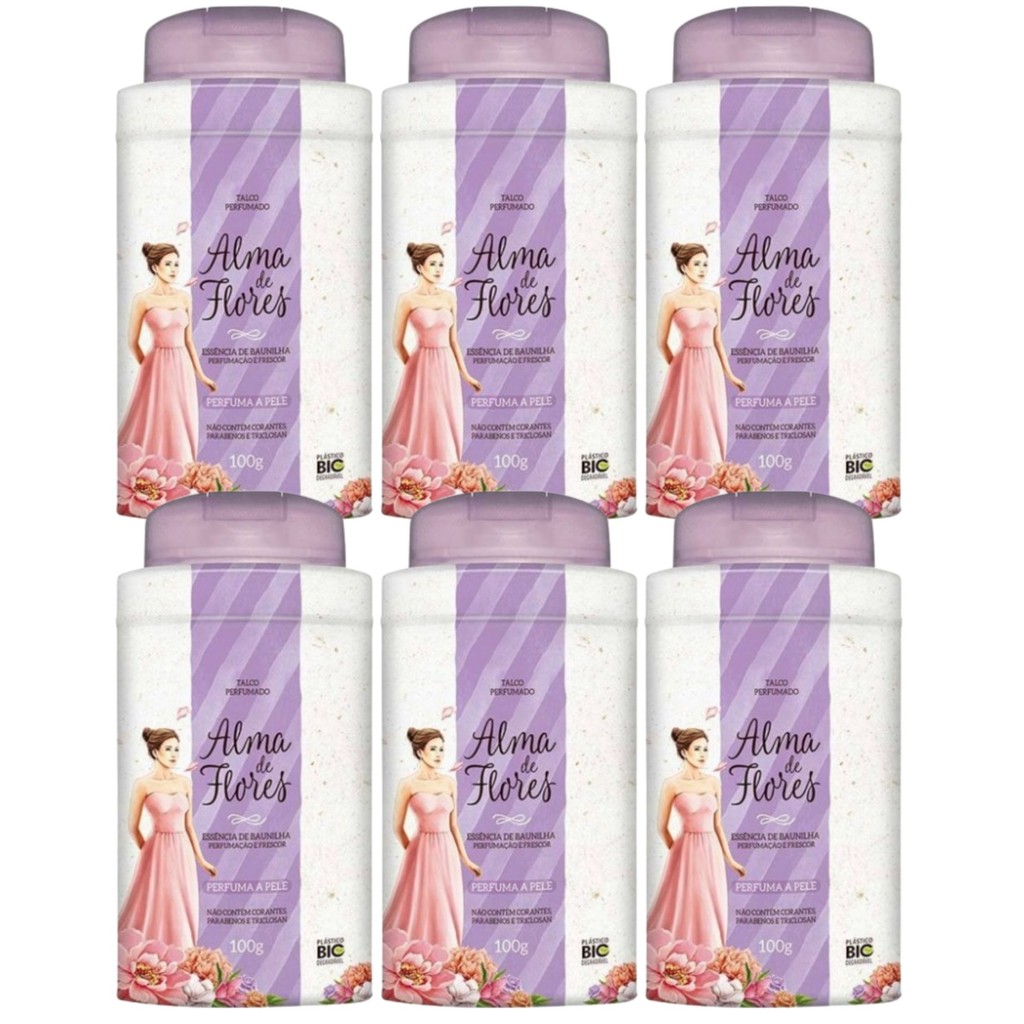 Kit 6 Talco Perfumado Alma De Flores Baunilha 100G - Memphis