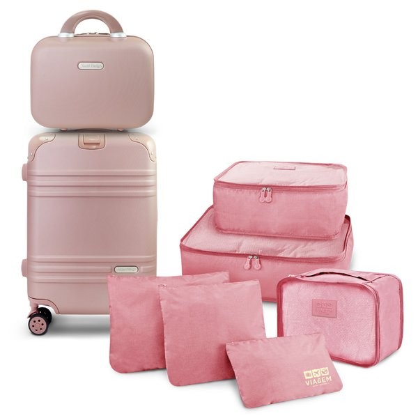 Kit Mala de Bordo, Frasqueira e Organizadores de Mala ELITE Rosa em Oferta na Shopee