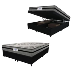 Cama Box Baú Casal Queen Colchão Gazin Com Molas Ensacadas Rubi 158x198x73cm Suede Preto/Cinza