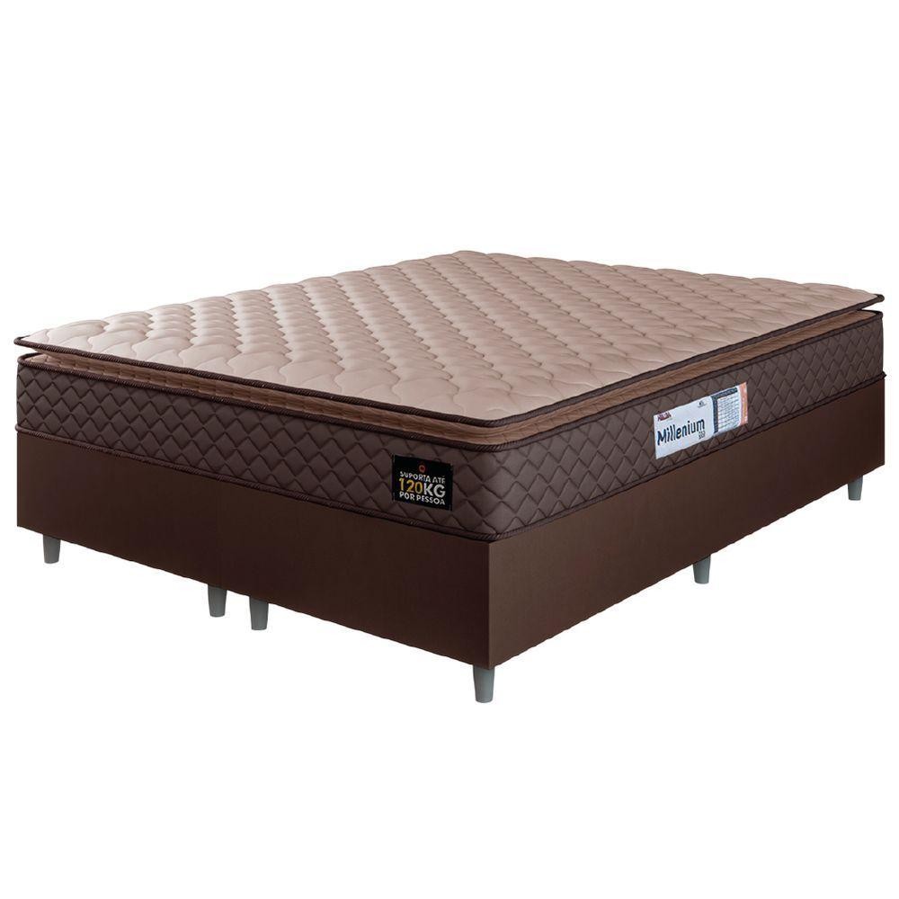 Cama Box Casal Queen Colchão Espuma D33 Pillow Top Millenium 158x198x57cm Suede Marrom Hellen em Oferta na Shopee