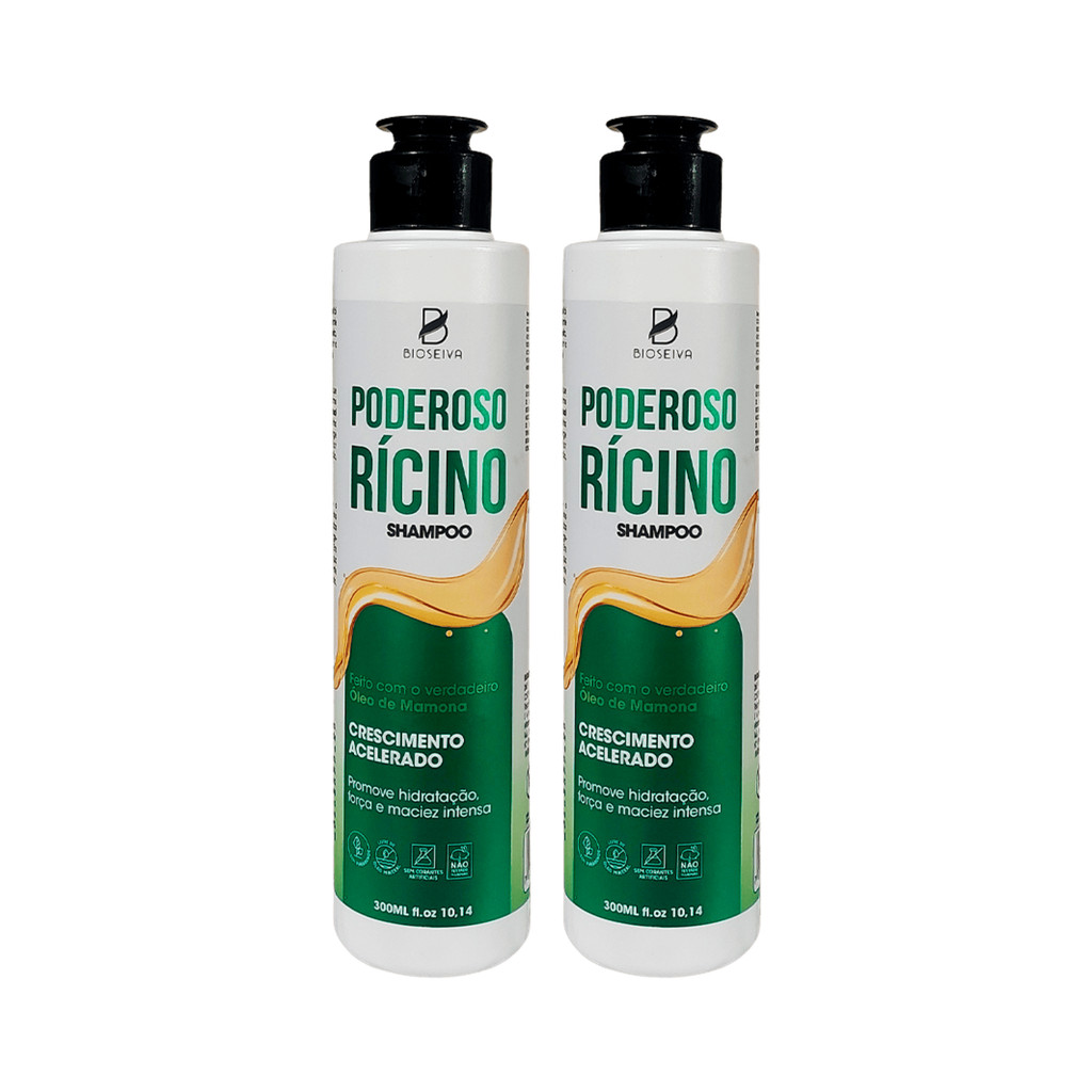 Kit 2 Shampoo Rícino BioSeiva 300mL - Crescimento Acelerado e Hidratação Profunda