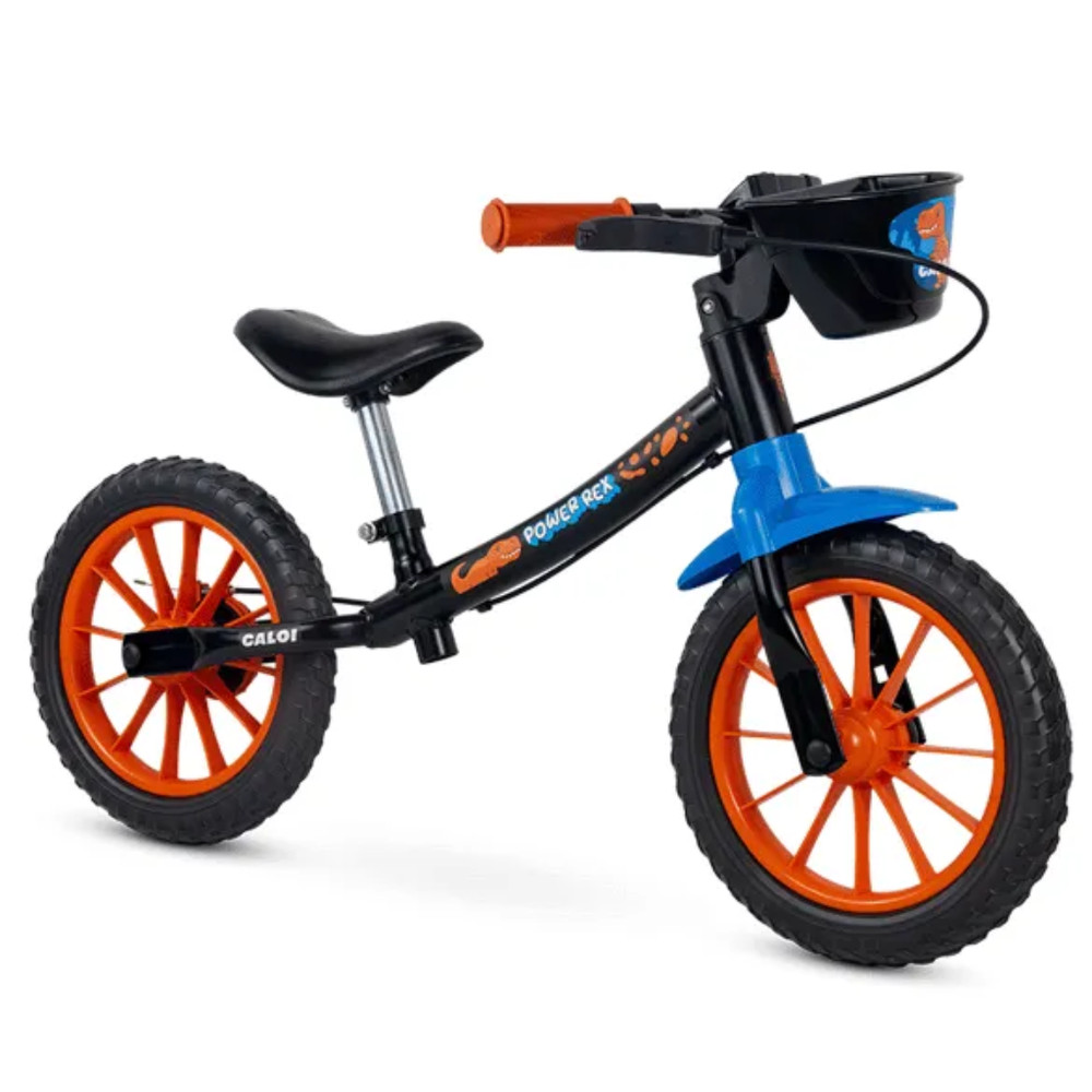 Bicicleta Infantil Balance Bike Caloi Power Rex Equilíbrio Aro 12 Menino Dinossauro Preto Nathor