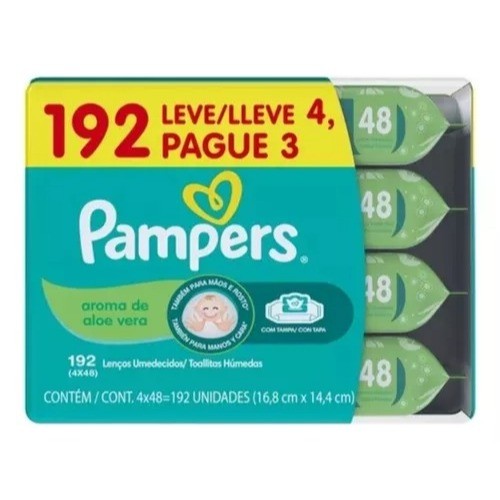 Kit Lenços Umedecidos Pampers Aroma Aloe Vera 192 Unidades Original com Nota fiscal