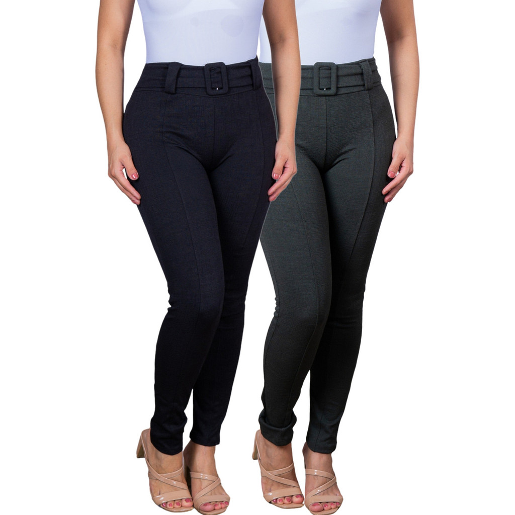 Kit 2 Calça Estilosa Cintura Alta Outono Inverno Jacquard