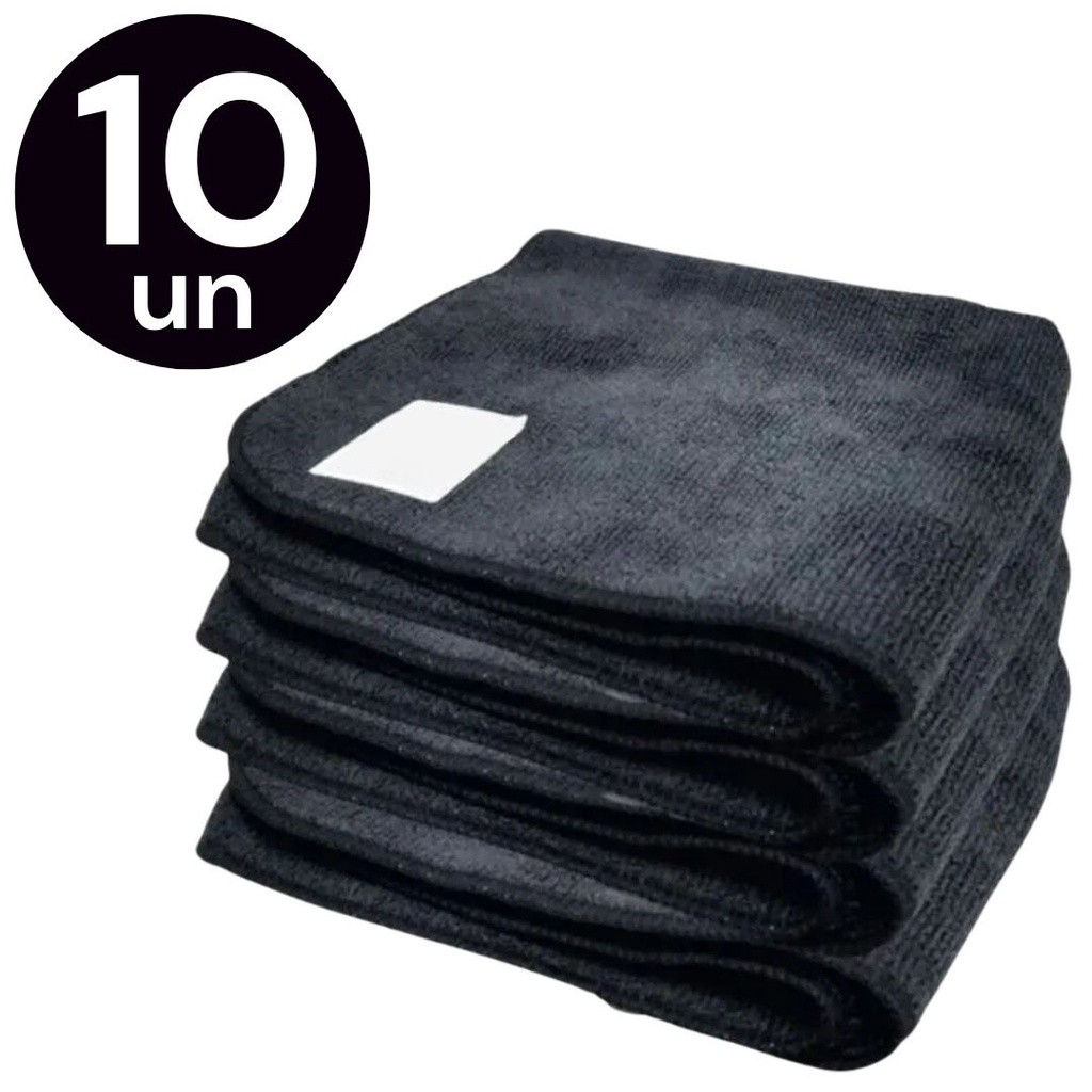 Kit 10 Panos Mágico de Microfibra Automotivo Grande Preto 60x40cm Anti Risco Não Solta Fiapos em Oferta na Shopee