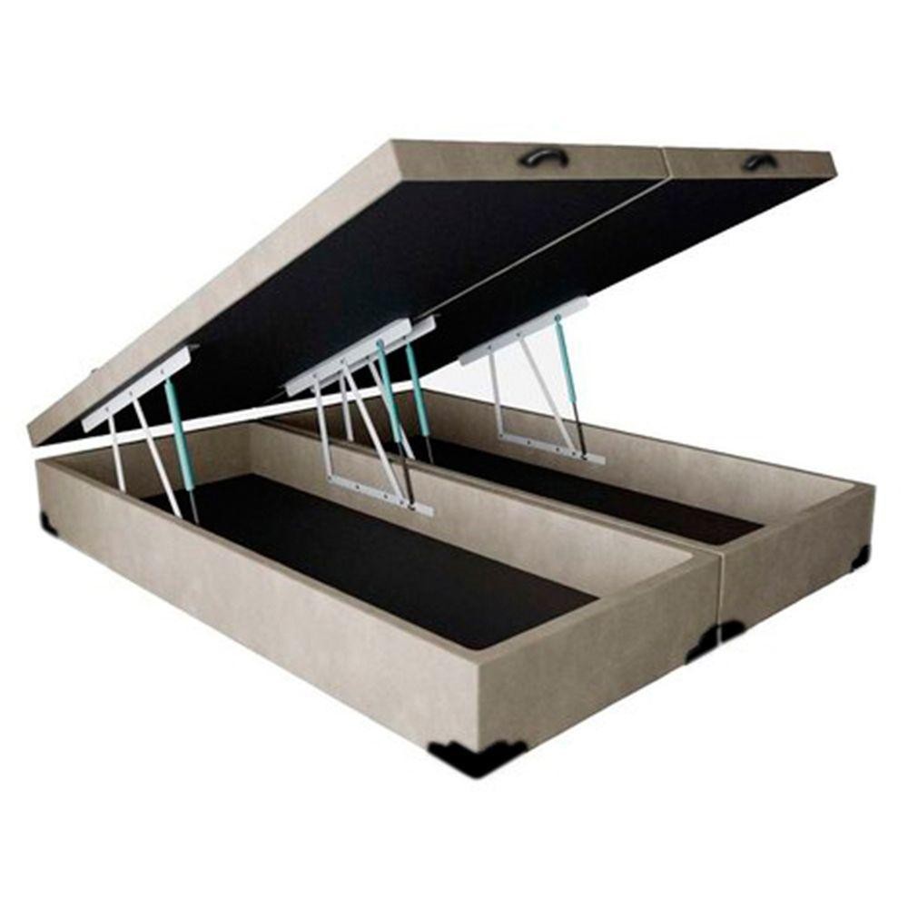 Cama Box Baú Blindado Queen Bipartido Homequeen Suede Bege 41x158x198 em Oferta na Shopee