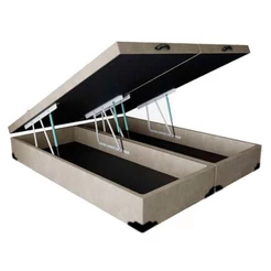 Cama Box Baú Blindado Queen Bipartido Homequeen Suede Bege 41x158x198