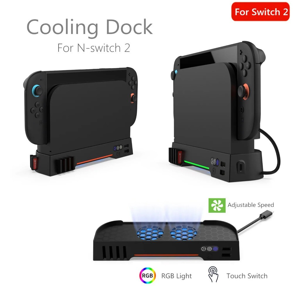 Ventilador De Resfriamento Para Switch 2 Dock RGB Light 3 Velocidades De Classificação Base De Expansão De HUB Portátil 