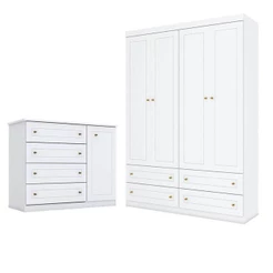Cômoda E Guarda Roupa Infantil Mississipi 4 Portas Branco Hp - Henn