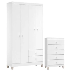 Cômoda Gaveteiro E Guarda Roupa 4 Portas Baby Kids Branco Flex – Incorplac