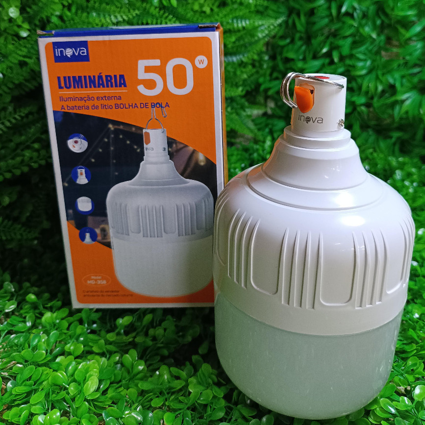 Lâmpada De Emergência Portátil Camping Led 50W Recarregável USB Com Gancho