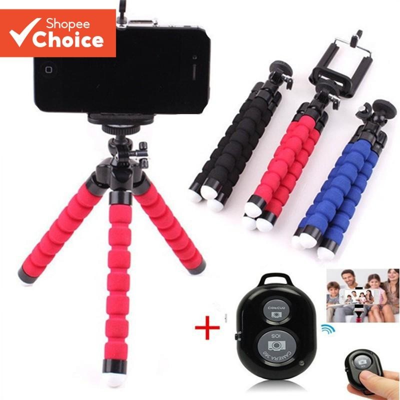 Pequeno Tripé Suporte Selfie Vara Autotimer Do Telefone Esponja Polvo Montagem Bluetooth Obturador Remoto