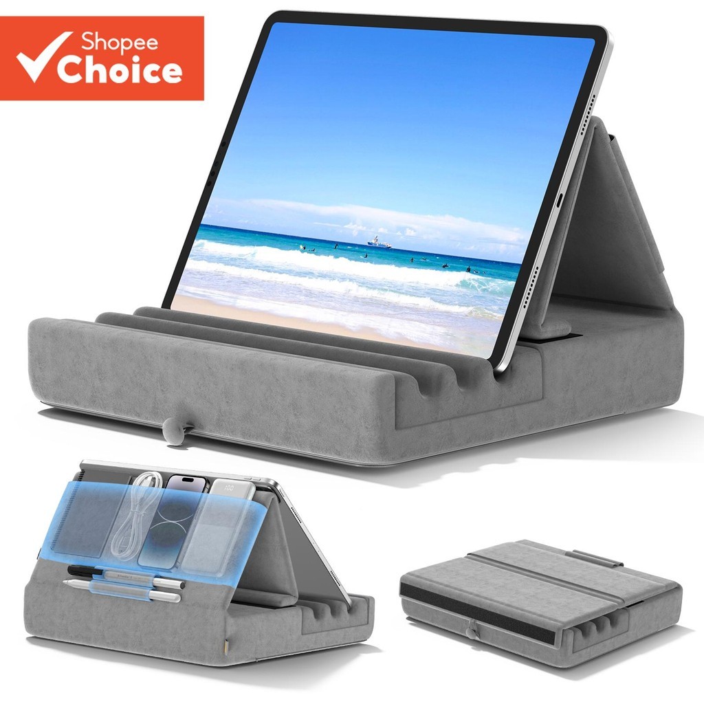 Suporte De Travesseiro Para Tablet , Celular Dobrável E Ajustável Com Bolso Estilete