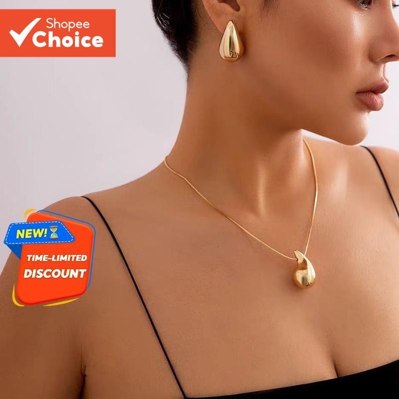 Conjunto De Joias Em Forma De Lágrima – Colar Com Pingente De Água Retrô E Brincos Combinando Para Mulheres