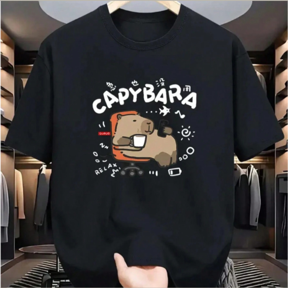 T-shirt Capybara Style Blusa Algodão Camiseta Estampada Fofo Capivara Unissex