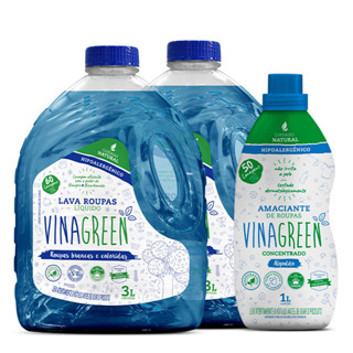 Kit Vinagreen 2 Lava Roupas Liquido + 1 Amaciante Concentrado Algodão 1L em Oferta na Shopee