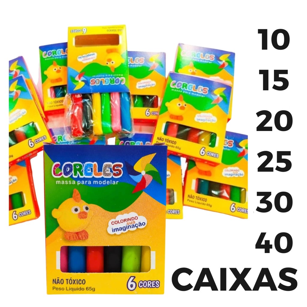 Kit 10 15 20 25 30 40 Caixas Massinha Modelar 6 Cor Infantil em Oferta na Shopee