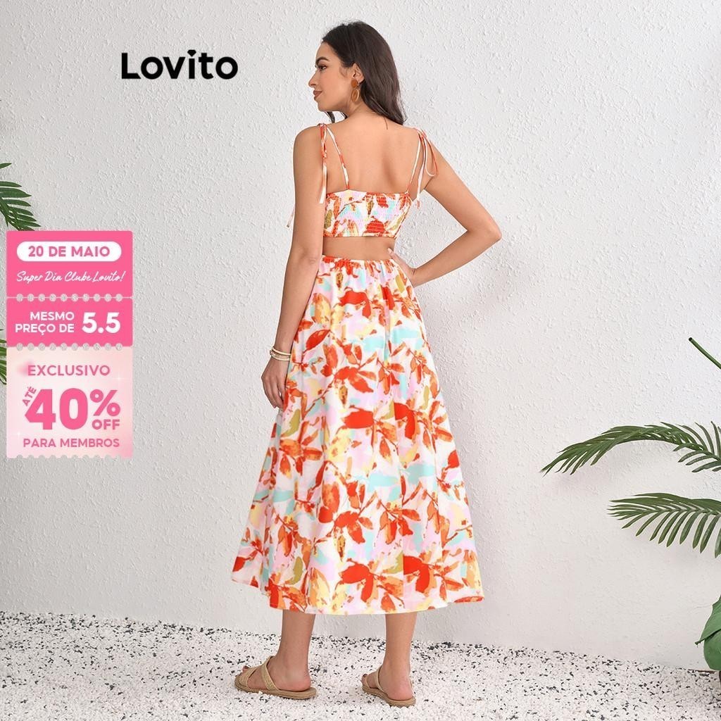 (Trendy) Lovito Vestido Boho Tropical Cut Out Smocked para Mulheres LBL19850 - Women Clothes