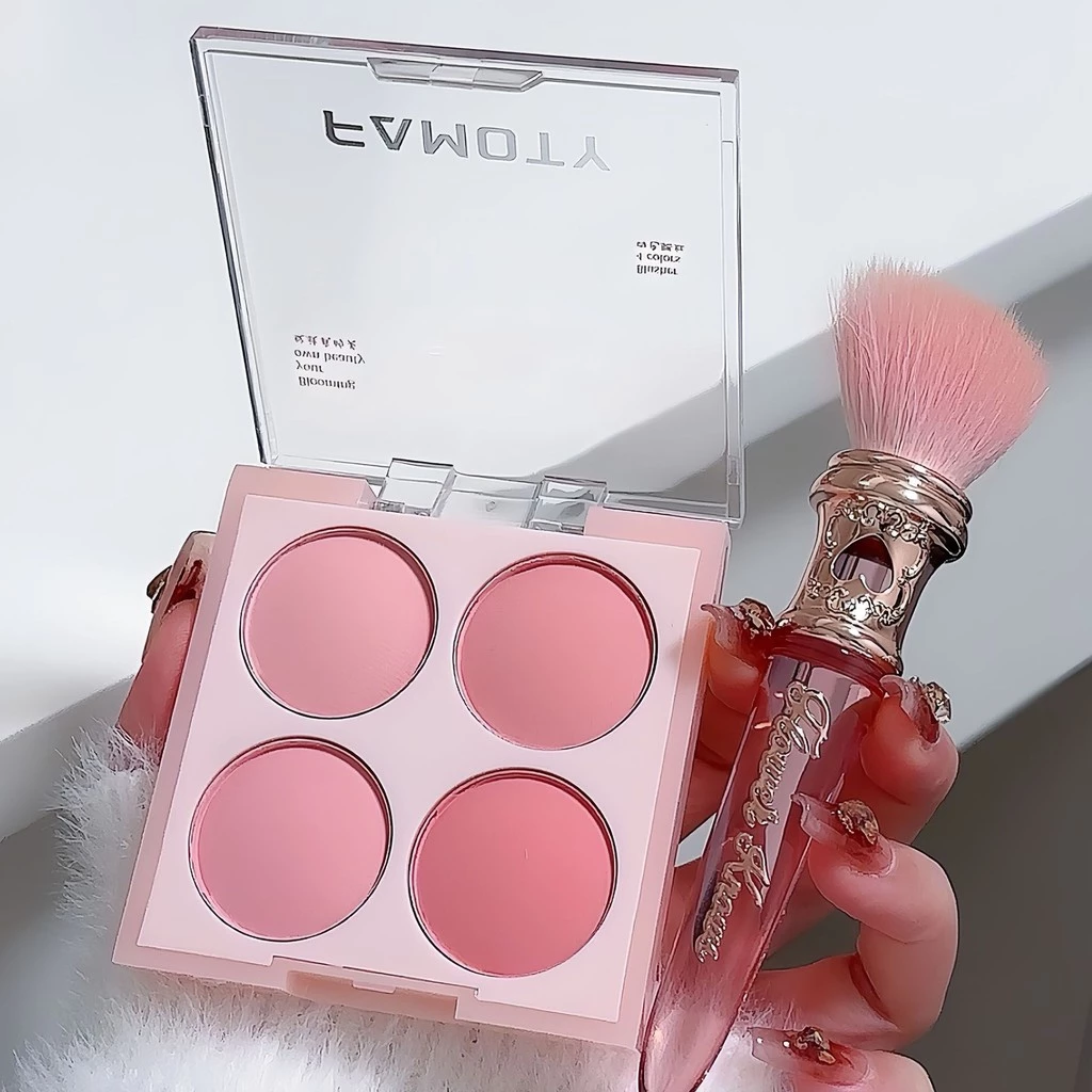 Paleta De Blush FAMOTY 4 Cores Em Pó Saturado Compacto Cor Suave Gradiente Fosco Vibrante Rosa Claro Roxo Para Meninas — imagem 1