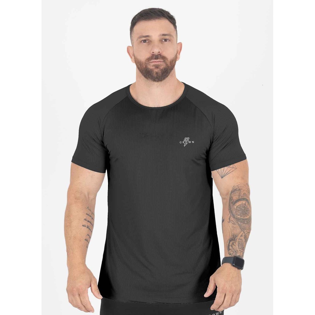 Camiseta Masculina Crown Dry Fit Ice Estilo Atlético Preta Blaze Reps