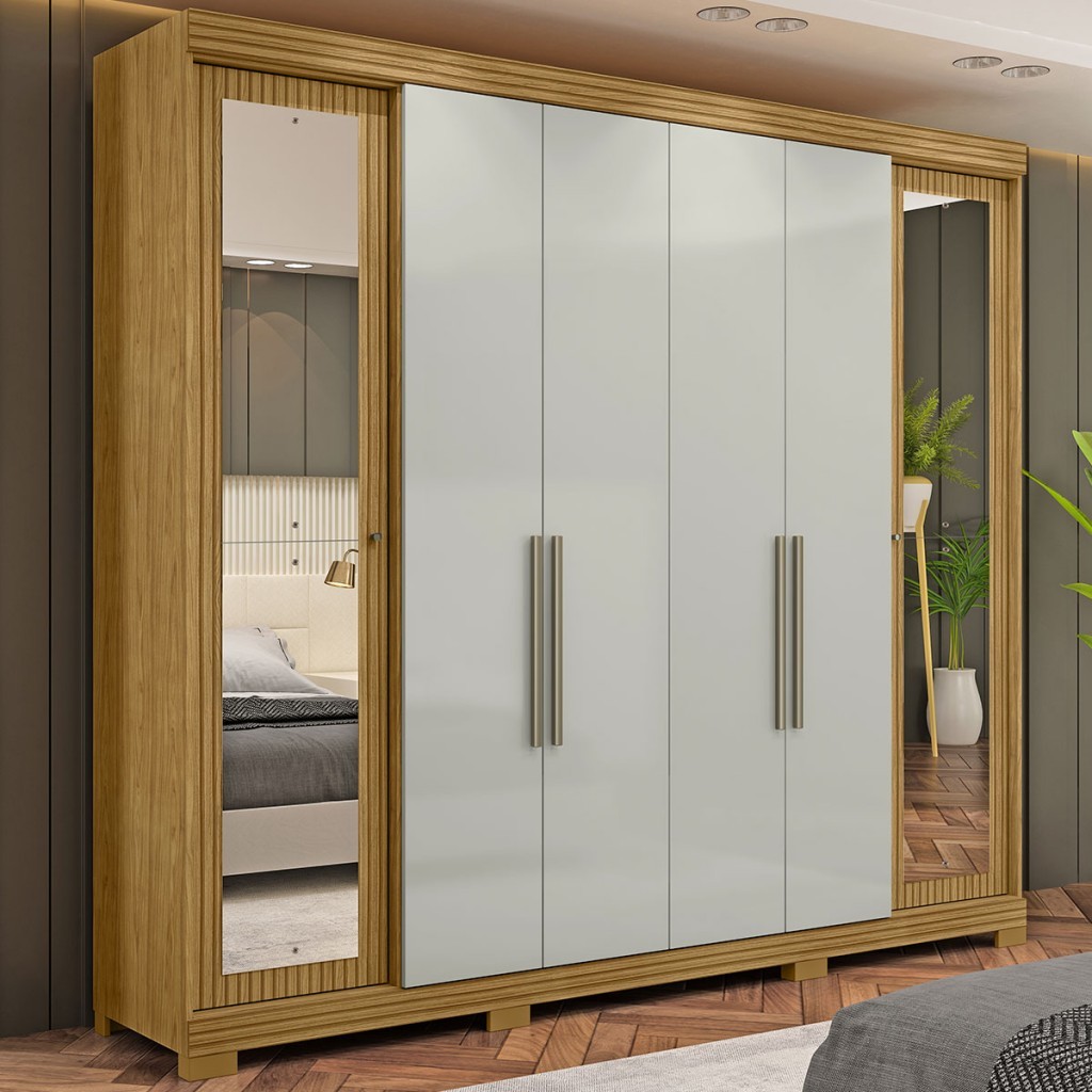 Guarda-Roupa Casal Caetano 6 Portas com Espelho Marrocos/Off White - Pnr Móveis em Oferta na Shopee