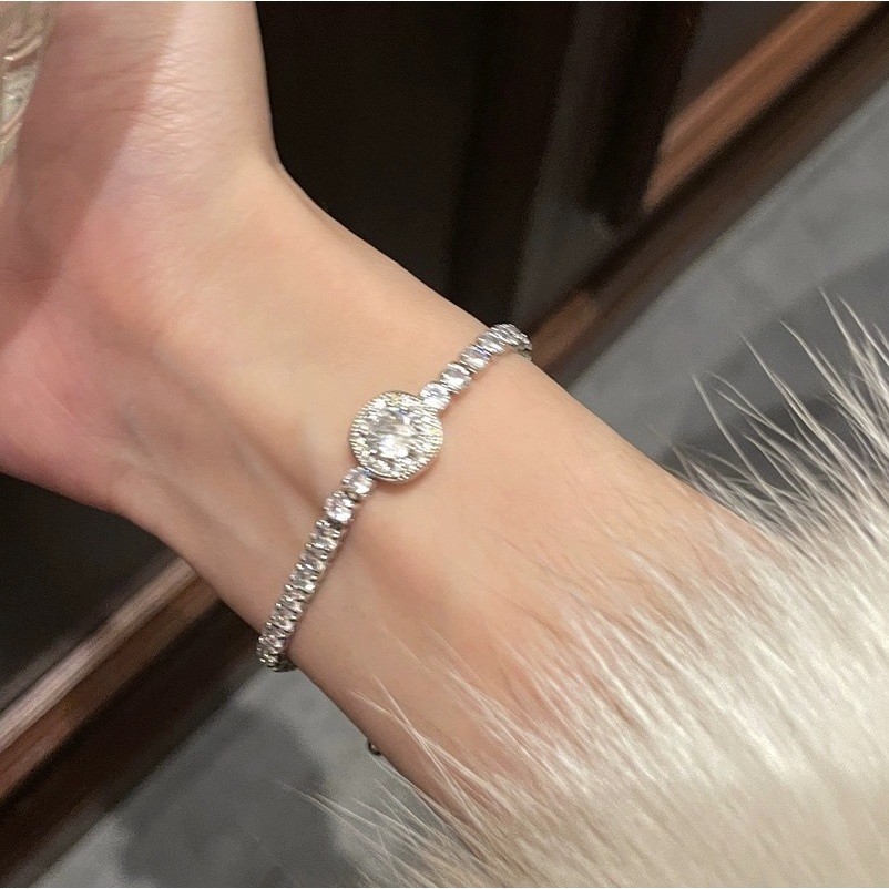 Pulseira Prata Feminina Zircônia Brilhante Ajustável Luxo Delicada Elegante Semijoia Presente Festa