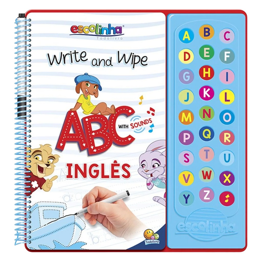 Livro Sonoro Infantil Escute e Aprenda Abc Inglês Com Sons Educativos Escreva e Apague Para Crianças – Todolivro
