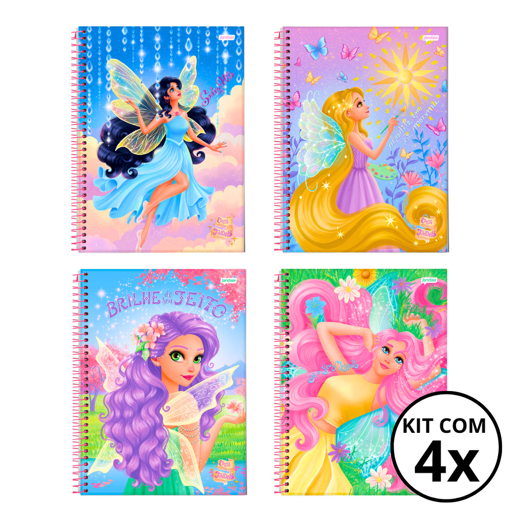 Kit 04 Cadernos Universitário 1 Matéria 80 Folhas Conto de Fada - Jandaia em Oferta na Shopee