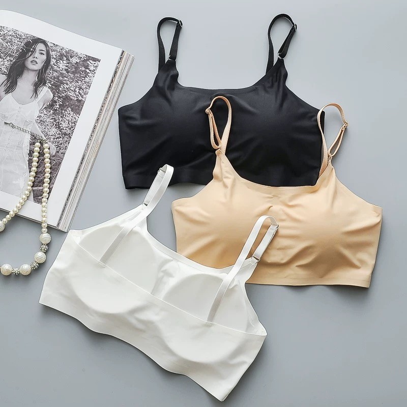 Top Sem Costura Alça Fina Ajustável Bojo Removível 