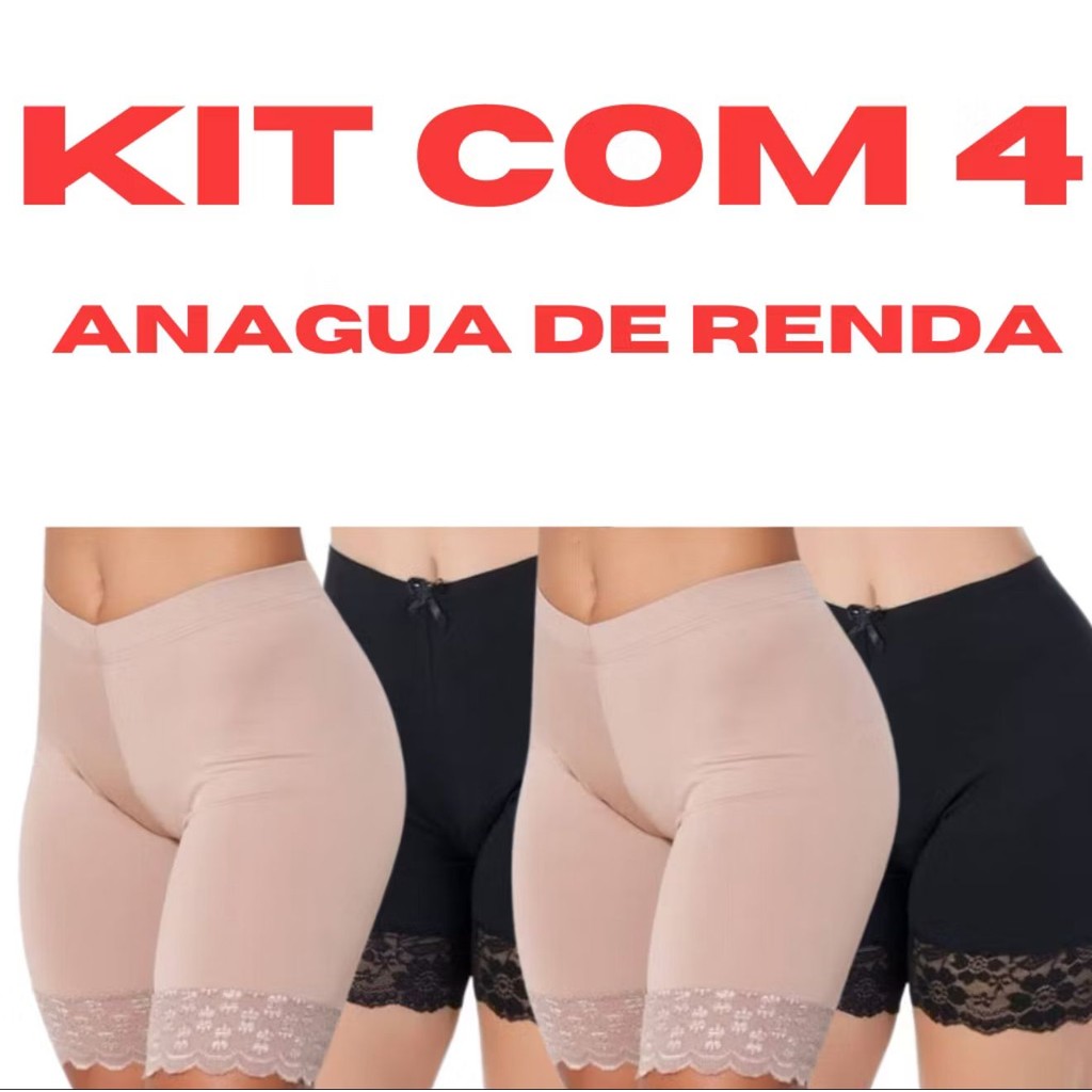 Kit 4 Bermuda Com Renda Short Plus Size Anagua Feminino Segunda Pele Saiote Vestido Micro Lingerie em Oferta na Shopee