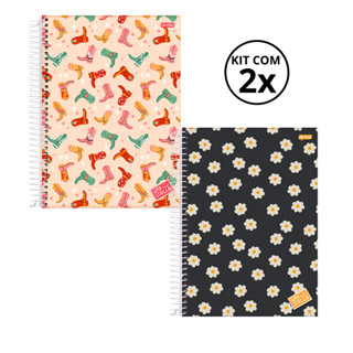 Kit 02 Cadernos Universitário 10 Matérias 160 Folhas Stella - Jandaia CAPA:Bota/Flor em Oferta na Shopee