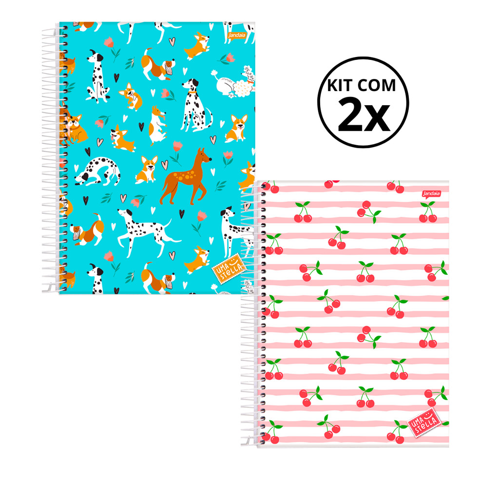 Kit 02 Cadernos Universitário 10 Matérias 160 Folhas Stella - Jandaia CAPA:Cachorro/Cereja em Oferta na Shopee