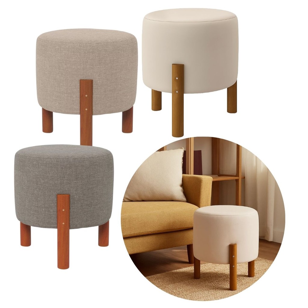 Puff Redondo Luxo Apolo com Pés em Madeira Maciça em Oferta na Shopee