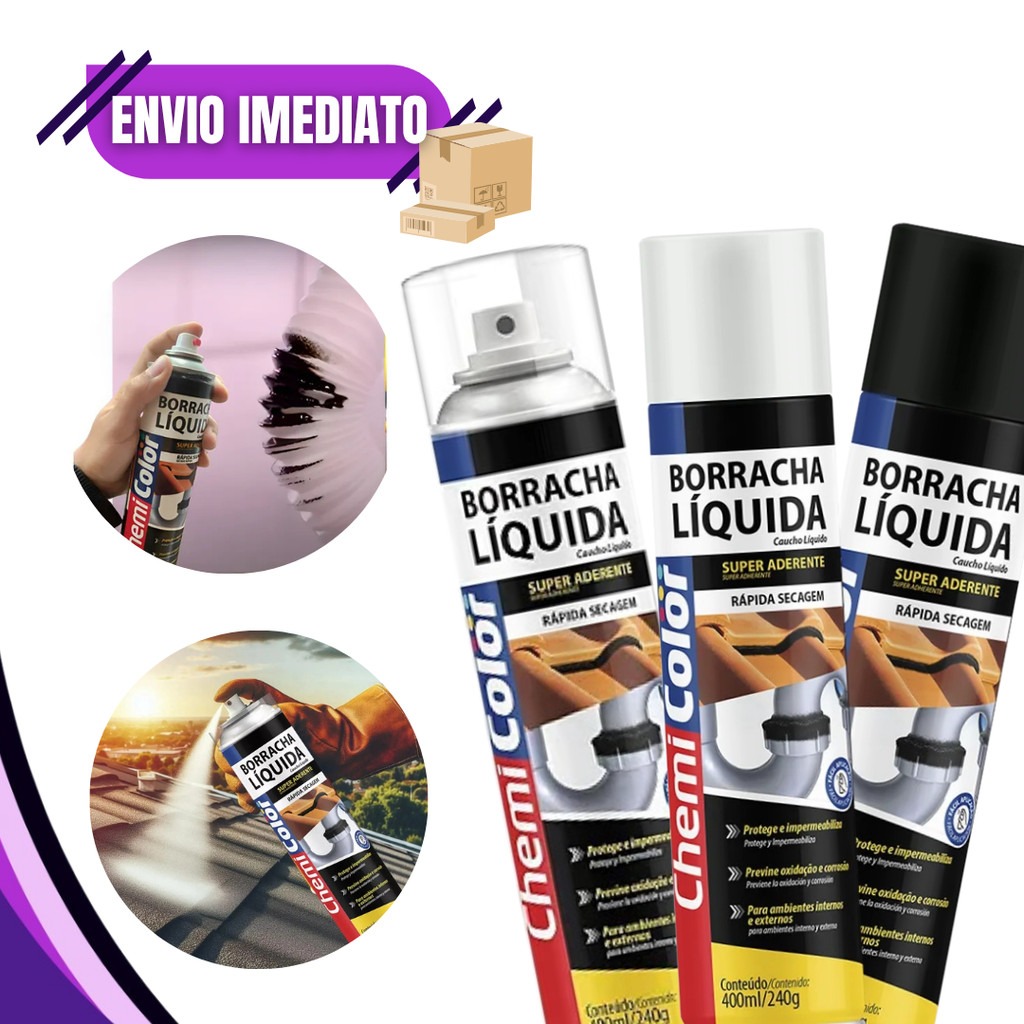 Borracha Líquida Chemicolor 400ml Spray Impermeabilizante Preto Branco Emborrachado em Oferta na Shopee