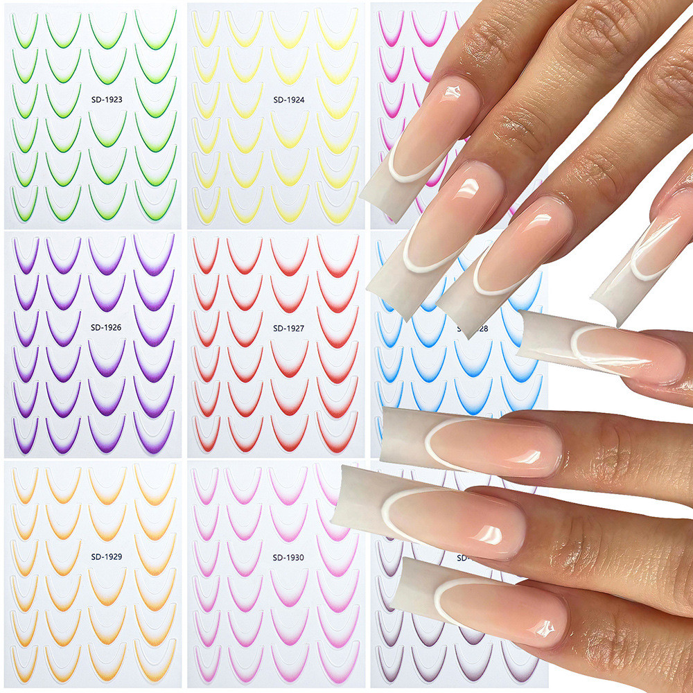 115 Adesivos Unhas Decoradas 3D Gradiente Linha Francesa Design Romance (S016)