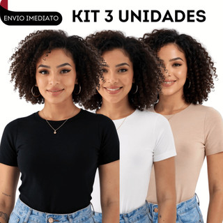 kit 3 Blusa Manga Curta Blusa Feminina de Compressão Camiseta academia dia a dia Básica S…