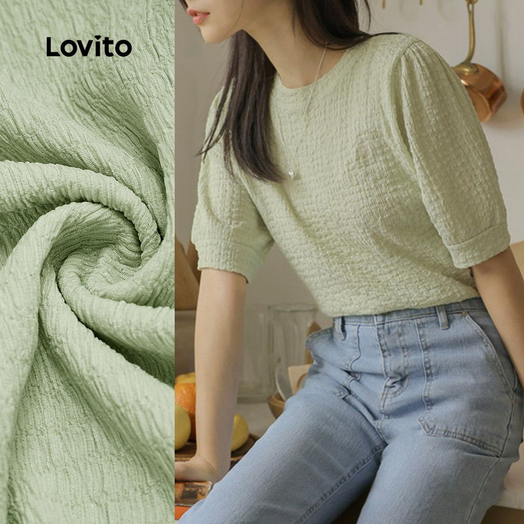 (New) Lovito Camisa Casual Estampada Primavera/verão Verde para mulheres L142ED743 em Oferta na Shopee