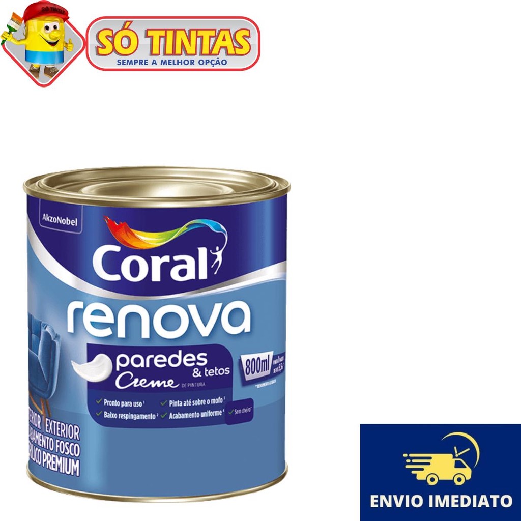 Tinta Coral Renova Branco 800ML Ideal para Paredes e Tetos Anti Mofo e Lavável em Oferta na Shopee