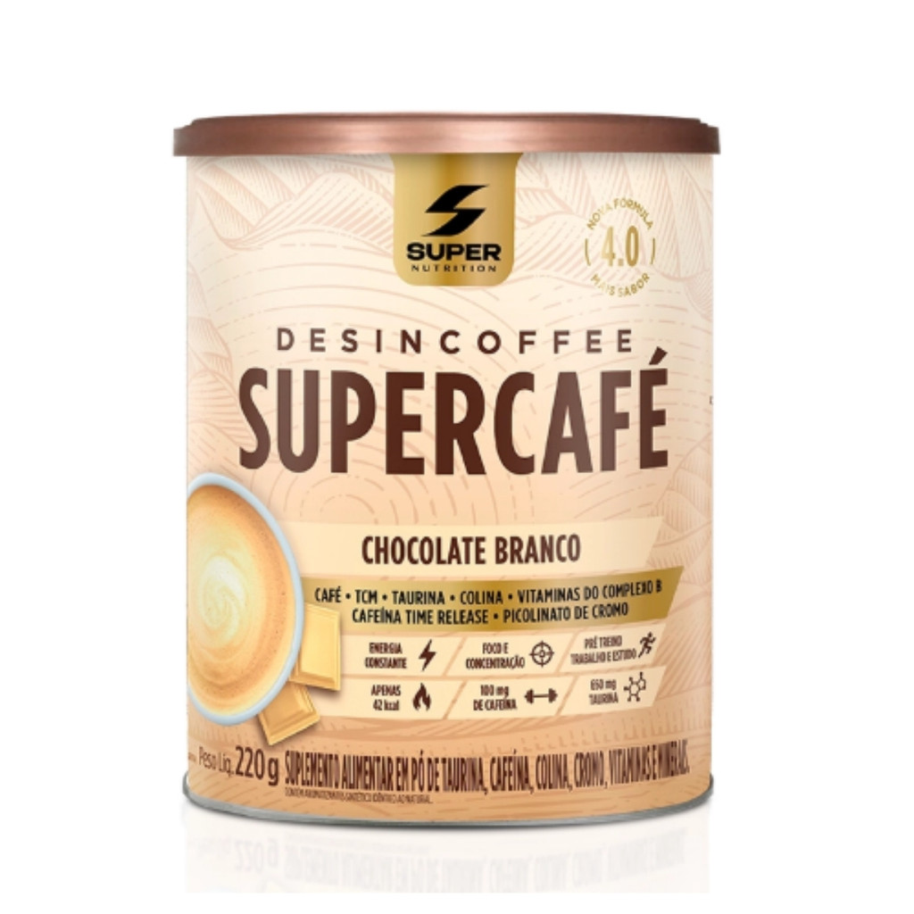 Supercafé Lata 220g Sabor Chocolate Branco Super Nutrition em Oferta na Shopee