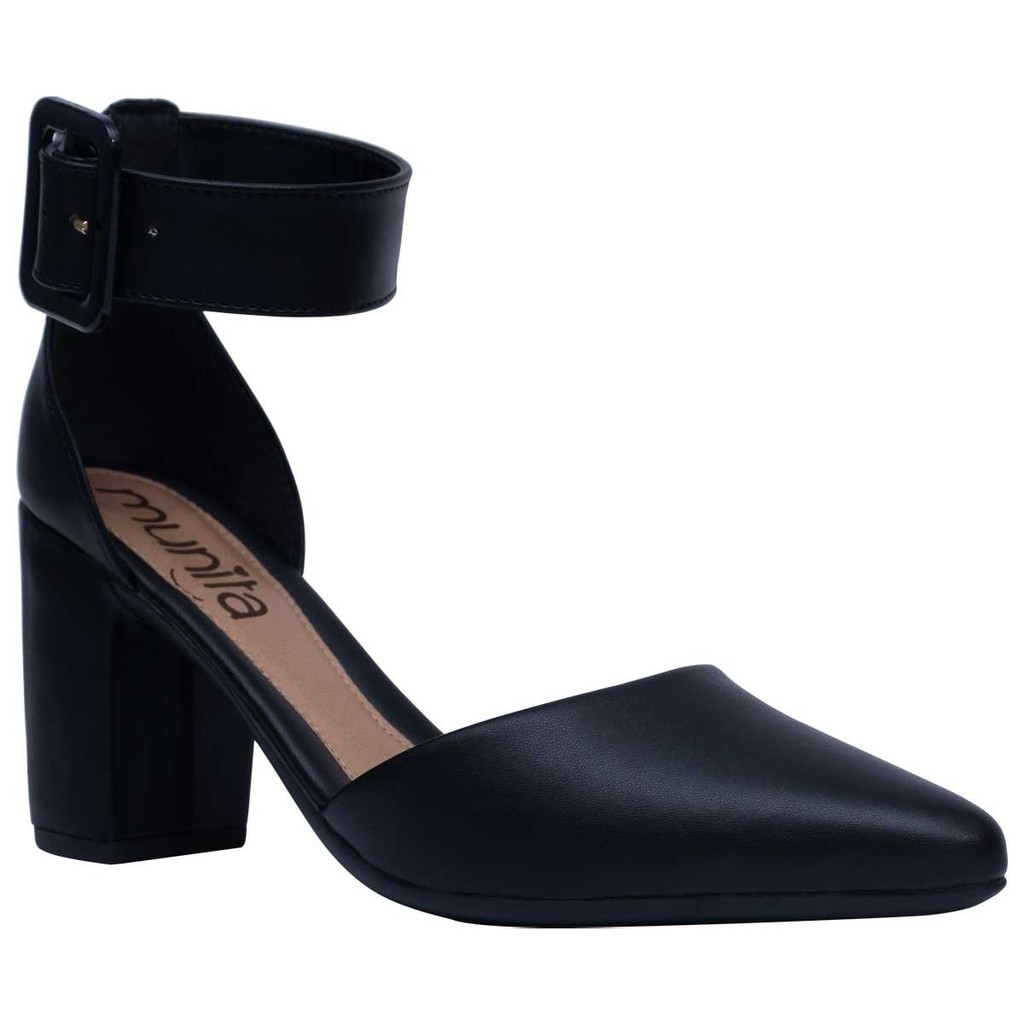 Scarpin Sapato Salto Bloco Sandália Bico Fino Fivela Moderna Clássico Lançamento