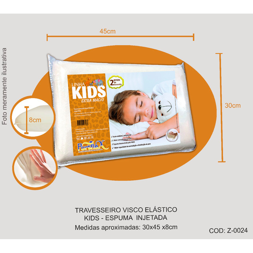 TRAVESSEIRO DE VISCOELASTICO LINHA KIDS EXTRA MACIO