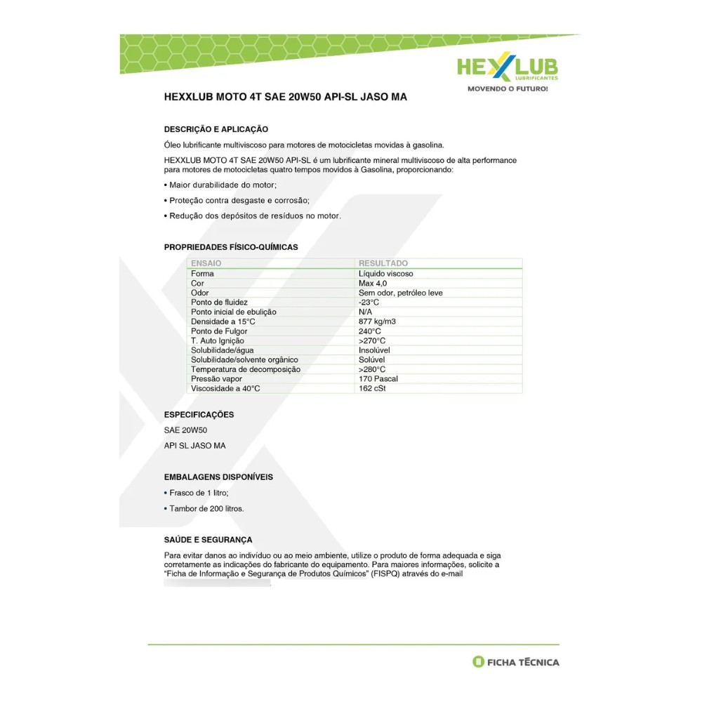 Óleo Para Motor Hexxlub Mineral Api Sl 20w50 Lubrifica — imagem 2 de 2