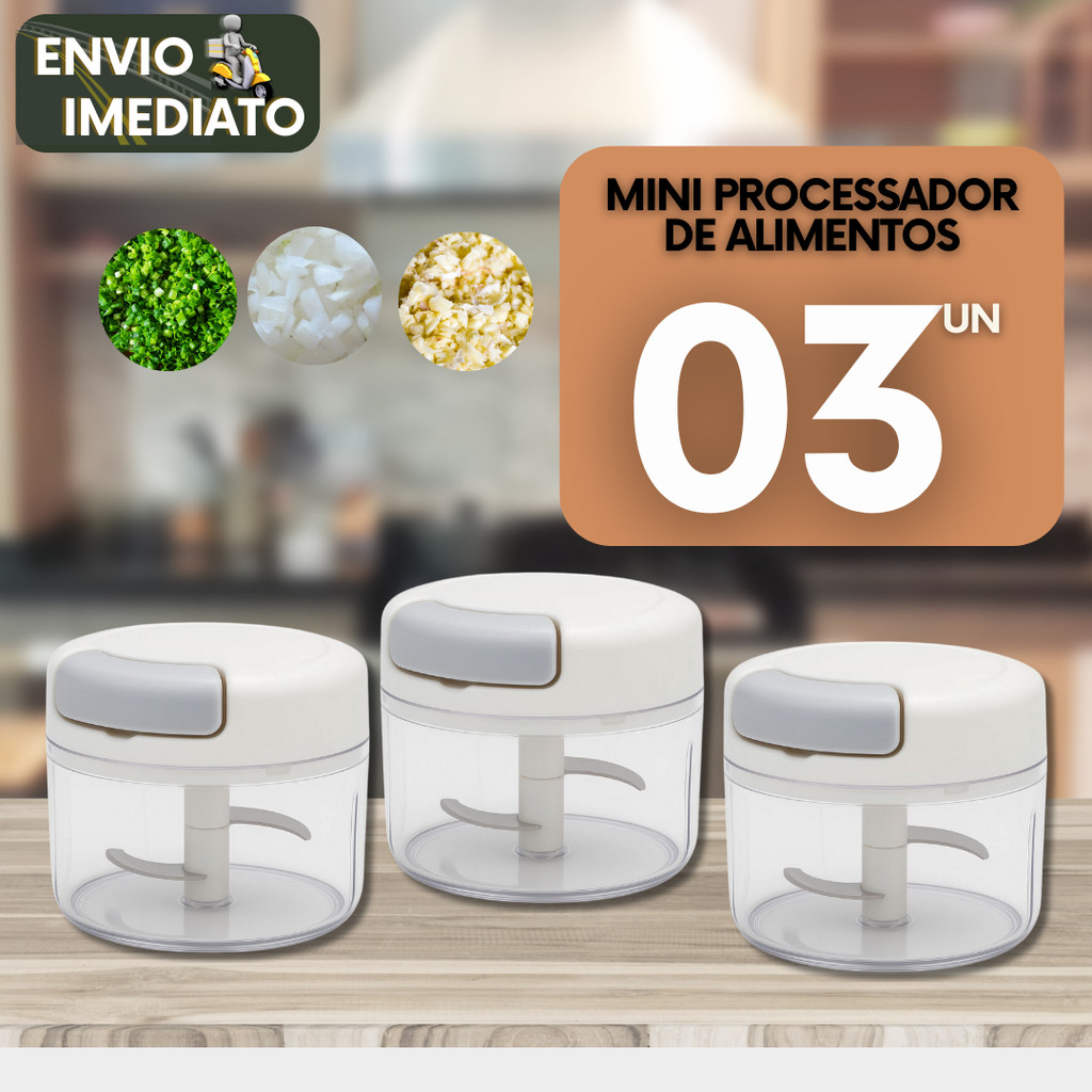 Mini Processador de Alimentos Manual Triturador Moedor de Alho  2 Lâminas Multiuso 170ml Cozinha