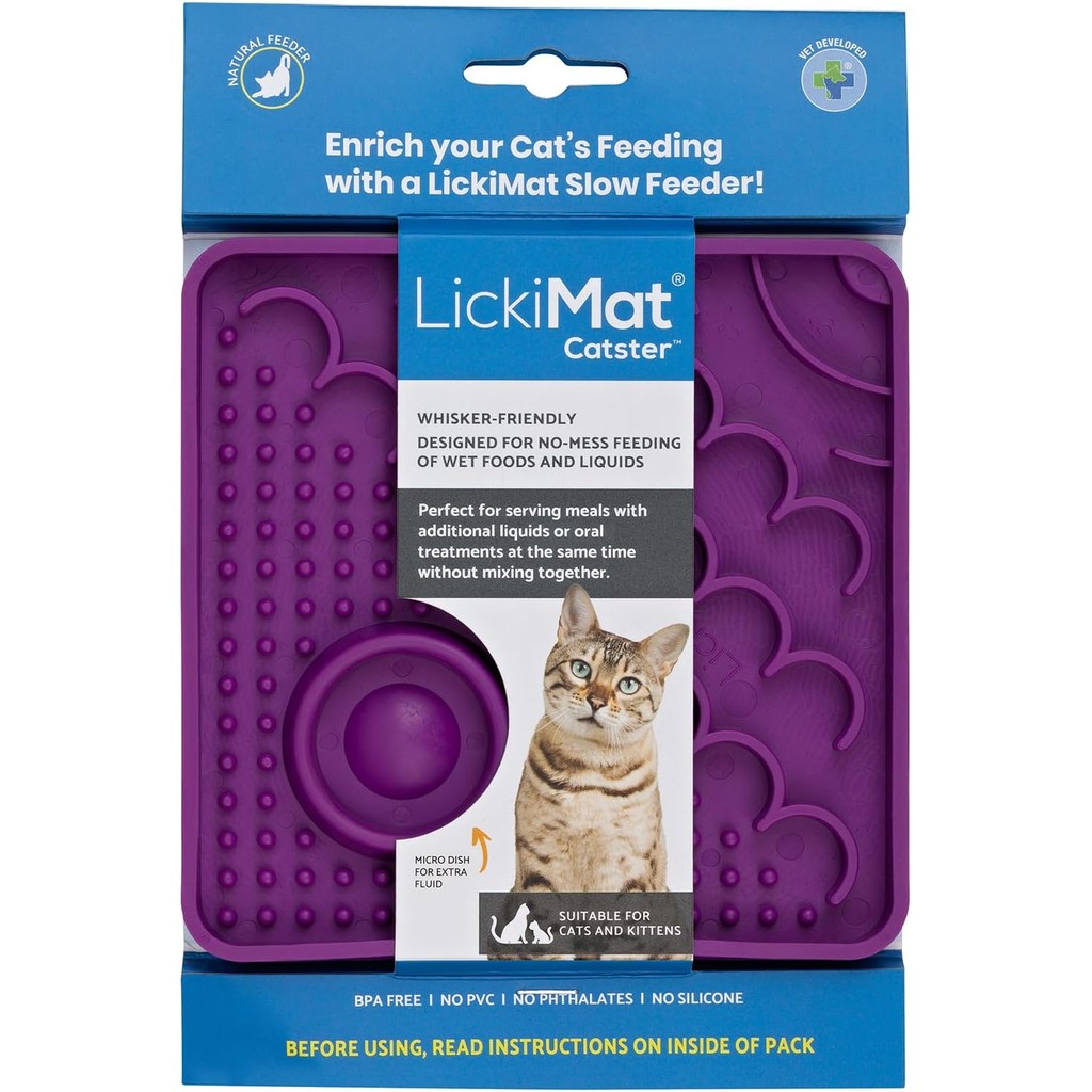 LickiMat Catster Tapete de Lamber Alimentador Lento Anti Estresse para Gatos - Roxo