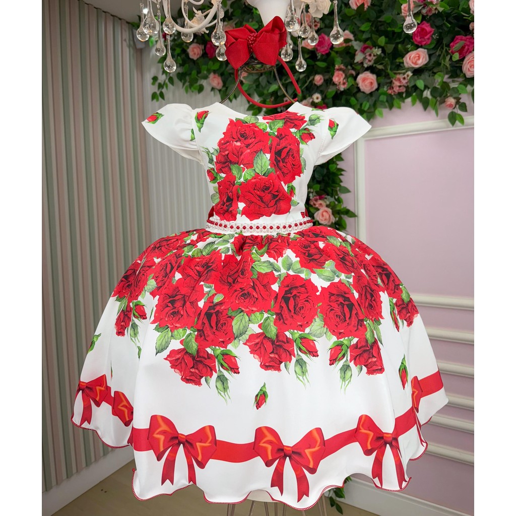 Vestido Infantil Vermelho Rubi Natalino Menina Festa Princesa Luxo Elegante Confortável Juvenil